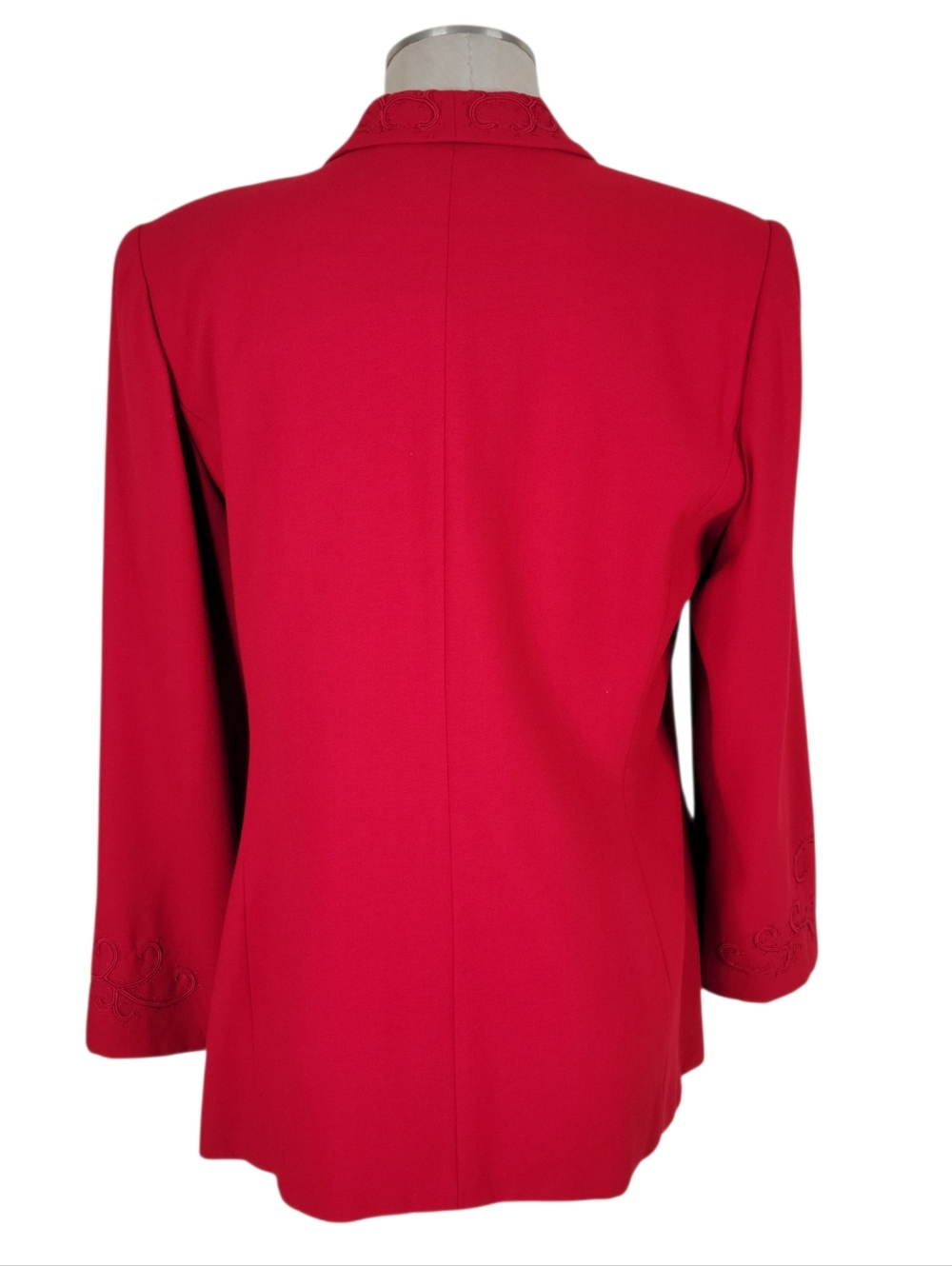 Kasper ASL Skirt Suit Size 14 Red Embroidered Flap Pockets Long Blazer Textured - Picture 7 of 12